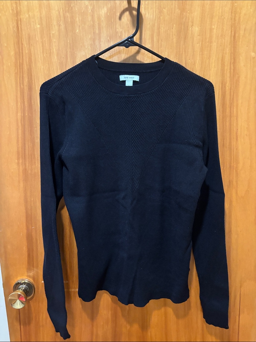 Nine West Black Ribbed Crewneck Sweater
